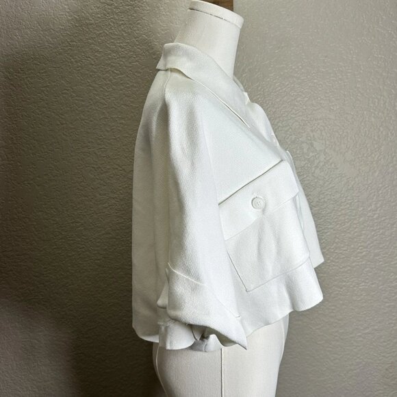 Zara Women’s M Crop Collared Beige 3/4 Sleeve Shirt - Picture 2 of 9